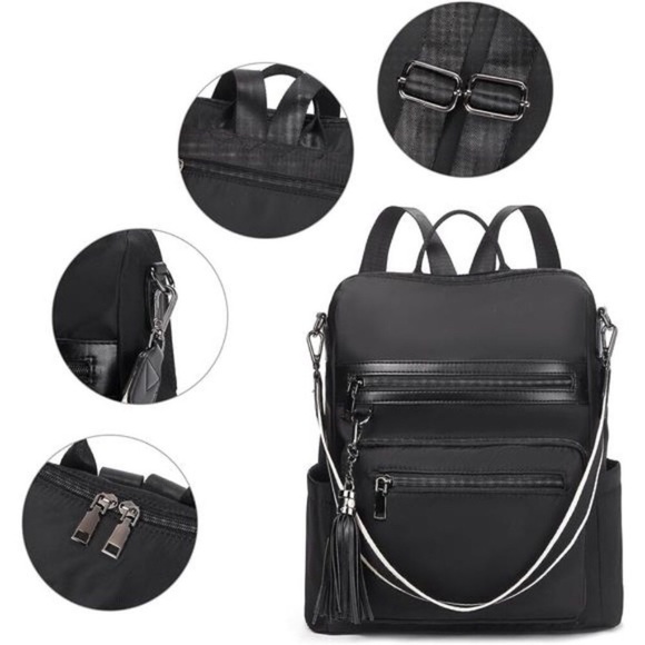 Womens Backpack Purse Vegan Leather Black-nylon main image 5